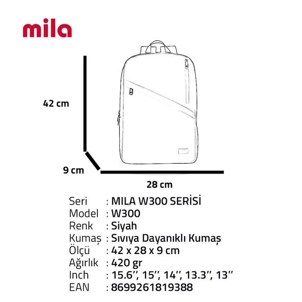 Classone Mila W300 15,6 Inch  Macbook Laptop Sırt Çantası Siyah - Resim 7