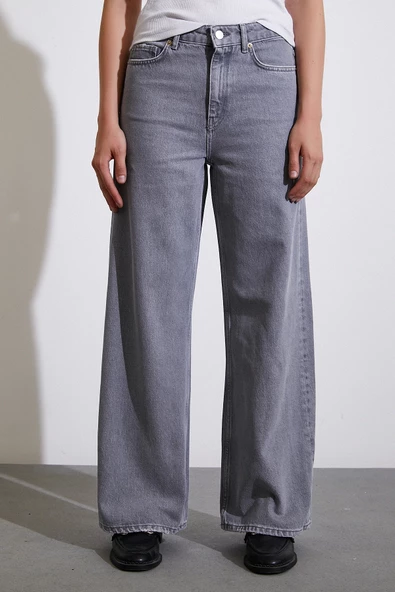 Yüksek Bel Wide Leg Jean Füme - 4