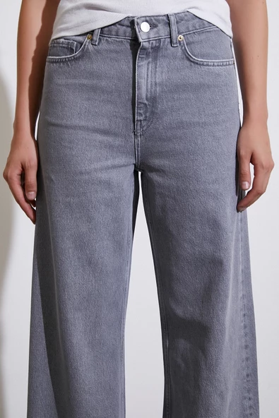 Yüksek Bel Wide Leg Jean Füme - 5