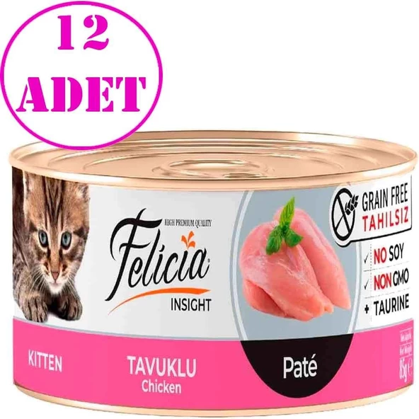 Felicia Tahılsız Kitten Tavuklu Kıyılmış Yaş Kedi Maması 85 Gr 12 AD ürün görseli