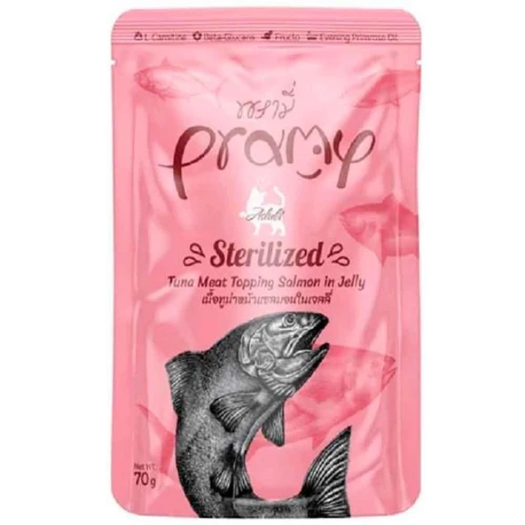 Pramy Jöle İçinde Somonlu ve Ton Balıklı Kısırlaştırılmış Kedi Konservesi 70 Gr