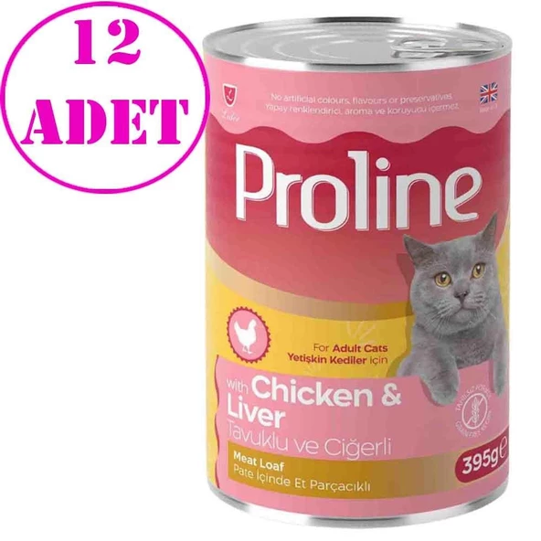 Proline Kedi Konserve Maması Pate Tavuklu ve Ciğerli 395 Gr 12 AD