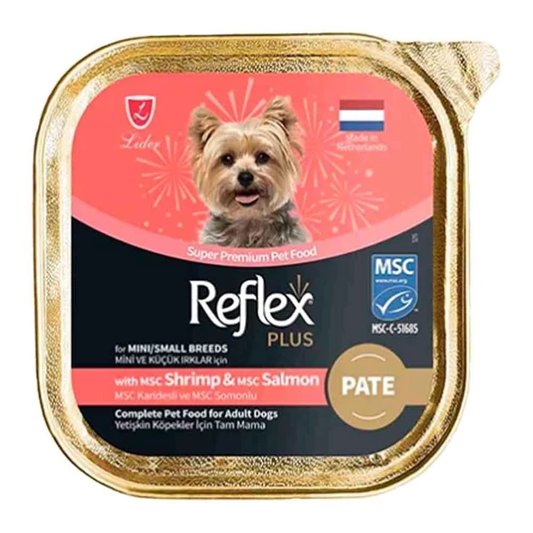 Reflex Plus Pate Karidesli ve Somonlu Küçük Irk Köpek Yaş Maması 85 Gr