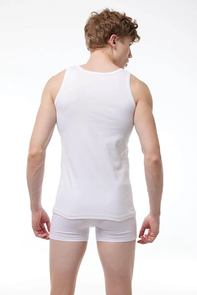 Malabadi 034 - 2 Li Erkek Beyaz %100 Pamuk Ribana Atlet - Resim 4