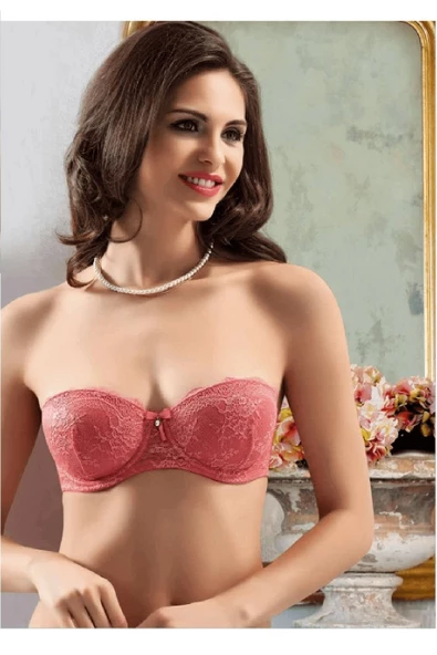 Bella Donna Straplez Dantelli Balenli Toparlayıcı Sütyen - Resim 6