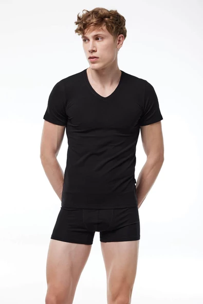 Malabadi 032 Erkek Modal V Yaka Kısa Kol Body & Likralı T-Shirt - 5