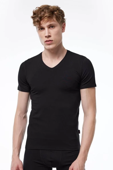 Malabadi 032 Erkek Modal V Yaka Kısa Kol Body & Likralı T-Shirt - 4