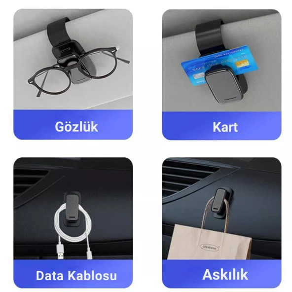 Polham Premium 3M Bantlı Mandallı Araç İçi Gözlük Tutucu, Torpido Üstü ve Güneşlik Uym Gözlük Tutucu - 2