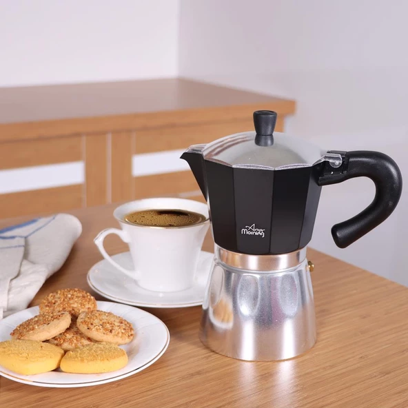 Any Morning Hes-6 Espresso Kahve Makinesi Alüminyum Moka Pot 240 Ml Siyah - 10