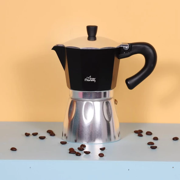 Any Morning Hes-6 Espresso Kahve Makinesi Alüminyum Moka Pot 240 Ml Siyah - 9