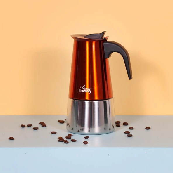 Any Morning FE001-6 Espresso Kahve Makinesi Paslanmaz Çelik İndüksiyonlu Moka Pot 300 Ml Bakır