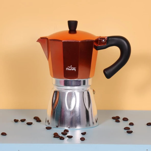 Any Morning Hes-6 Espresso Kahve Makinesi Alüminyum Moka Pot 240 Ml Bakır - 10