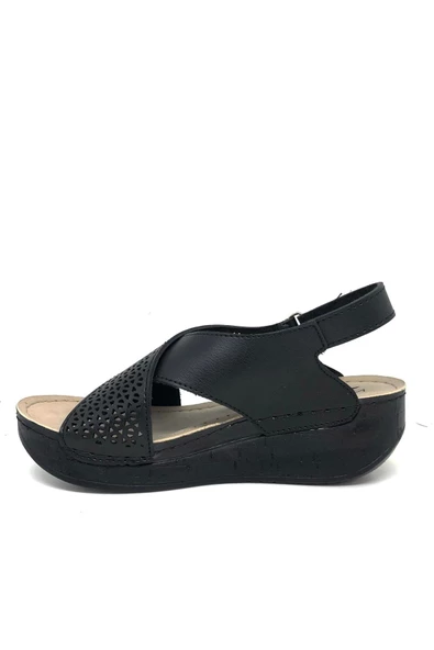 Ortopedik Siyah Kadın Sandalet - Resim 3