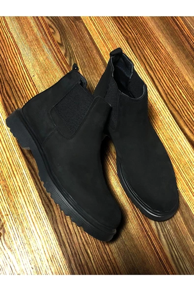 Hakiki Deri Chelsea Nubuk Deri Taba Siyah - Resim 3