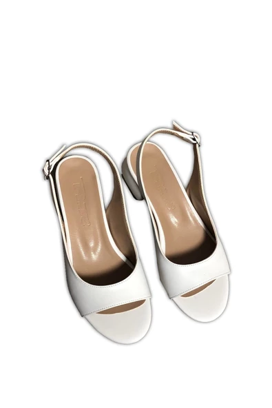 Kadın Ortopedik Kısa Topuk Sandelet Beyaz Siyah - Resim 6