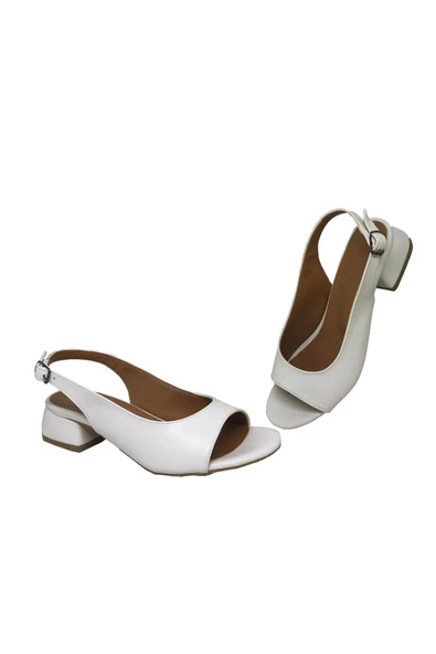 Kadın Ortopedik Kısa Topuk Sandelet Beyaz Siyah - Resim 4