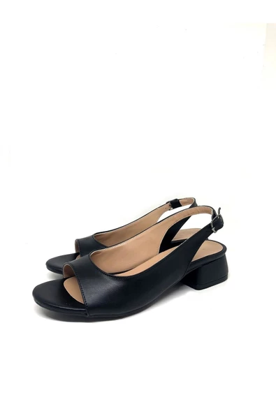 Kadın Ortopedik Kısa Topuk Sandelet Beyaz Siyah - Resim 2