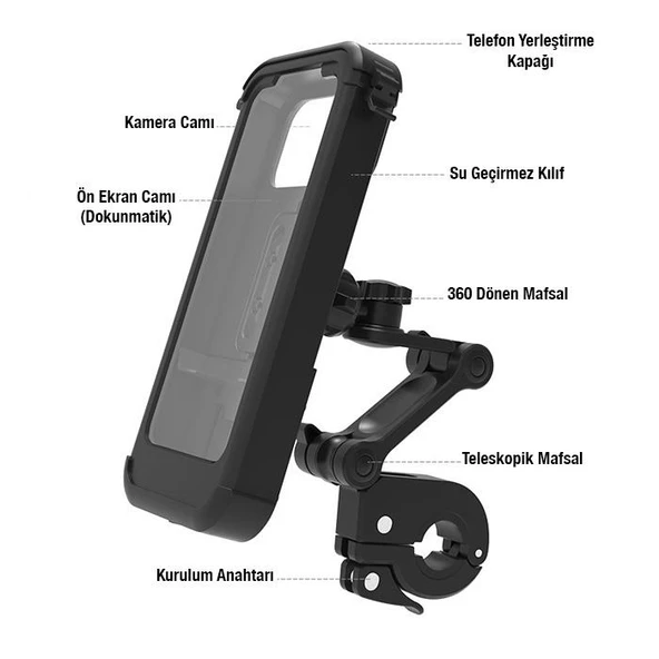 Polham Motosiklet, Scooter İçin Gidona Takılan Universal Bisiklet Telefon Tutucu, Su Geçirmez Titremez - 3