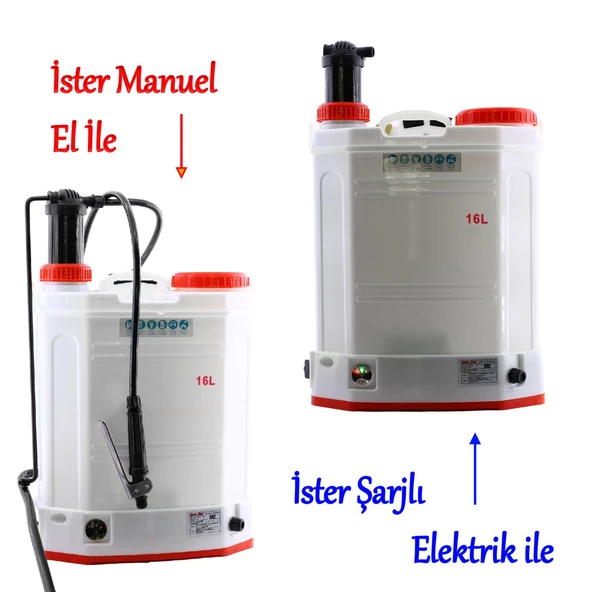 Şarjlı İlaçlama Pompası 16 Lt Elektrikli veya Manuel Mekanik Ağaç Dal Bağ Bahçe Bitki Pülverizatör - 2