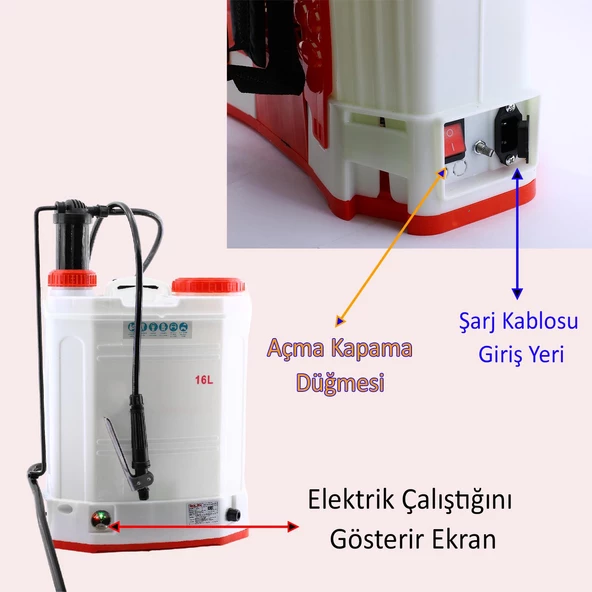 Şarjlı İlaçlama Pompası 16 Lt Elektrikli veya Manuel Mekanik Ağaç Dal Bağ Bahçe Bitki Pülverizatör - 5