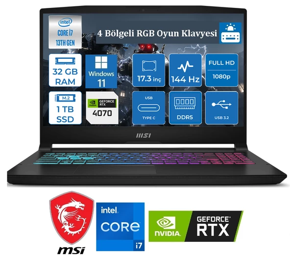 MSI Katana 17 / Rtx4070 / I7-13620h / 32 Gb Ram / 1 Tb M.2 Ssd / 17.3 144hz / Win11 Pro