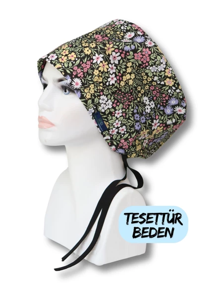 Tesettür Beden Sarı Kır Çiçekleri Cerrahi Bone Doktor Hemşire Sağlıkçı Hastane Bonesi