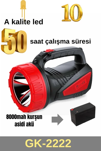 50 saat çalışma süreli 8000mah el feneri projektör