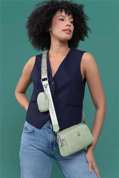 Benetton Haki Monogram Eskitme Kadın Çapraz Çanta BNT 1278 - 2