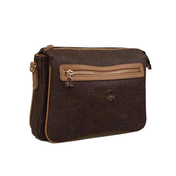 Benetton Kahverengi Eskitme Monogram Kadın Çapraz Çanta BNT 1276 ürün görseli