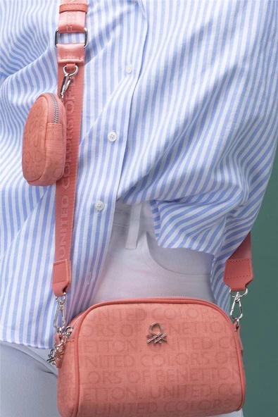 Benetton Mercan Monogram Eskitme Kadın Çapraz Çanta BNT 1278 - 3
