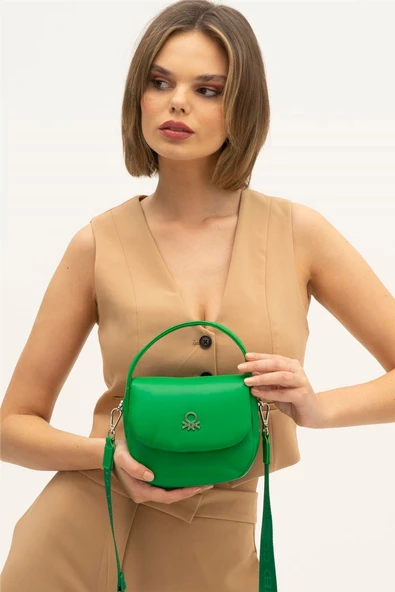 Benetton Yeşil Nappa Düz Kadın Küçük El Çantası BNT 1272 - Resim 2
