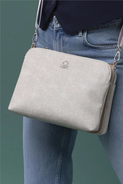 Benetton Bej Monogram Eskitme Kadın Çapraz Çanta BNT 1275 - 3