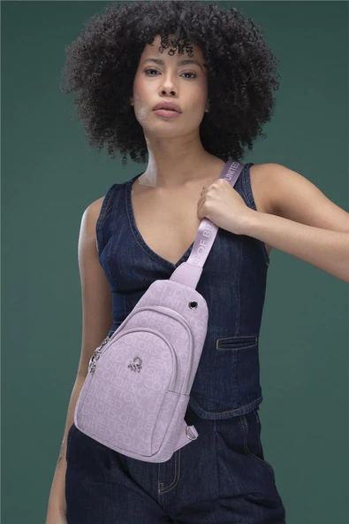 Benetton Lila BNT 1286 Eskitme Monogram Kadın Vücut Çantası - 3