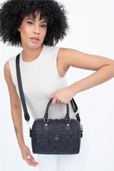Benetton Siyah Monogram Eskitme Kadın El Çantası BNT 1287 - 3