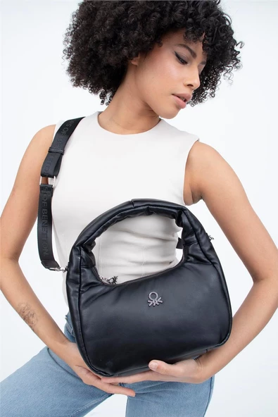 Benetton Siyah Nappa Kadın El Çantası BNT 1273 - 4