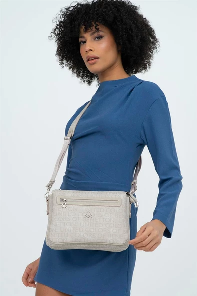 Benetton Taş Eskitme Monogram Kadın Çapraz Çanta BNT 1276 - 2
