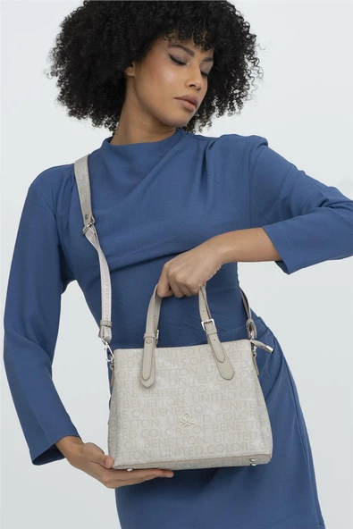Benetton Taş Monogram Eskitme Kadın El Çantası BNT 1316 - Resim 2