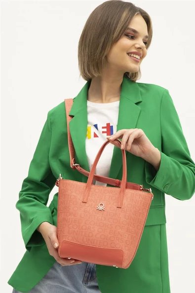 Benetton Mercan Monogram Eskitme Kadın El Çantası BNT 1331 - Resim 3