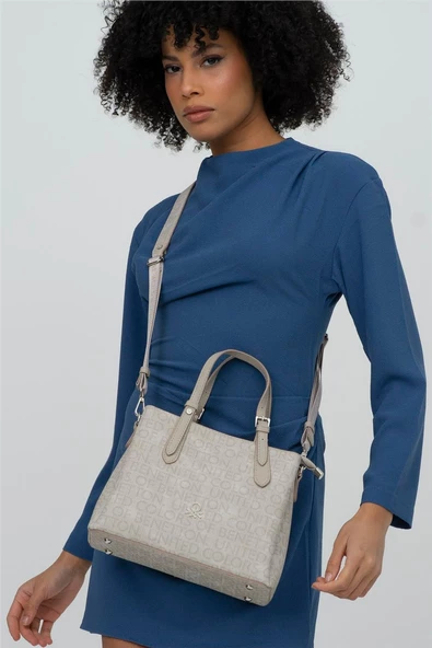 Benetton Taş Monogram Eskitme Kadın El Çantası BNT 1316 - Resim 3