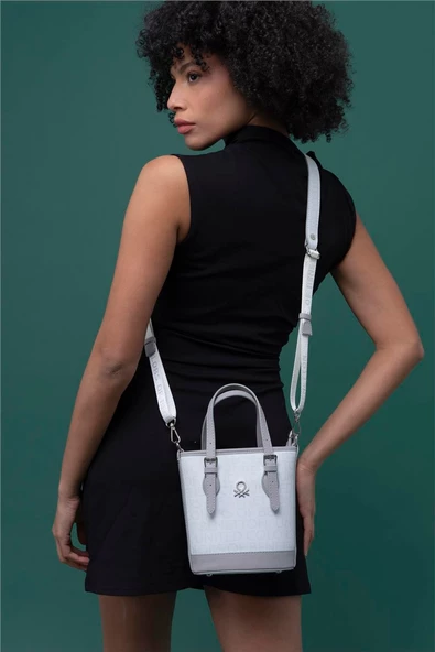 Benetton Beyaz Monogram Eskitme Kadın Küçük El Çantası BNT 1329 - 3