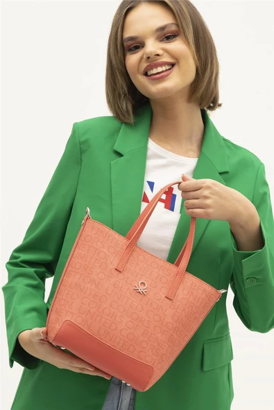 Benetton Mercan Monogram Eskitme Kadın El Çantası BNT 1331 - Resim 2