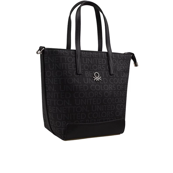 Benetton Siyah Monogram Eskitme Kadın El Çantası BNT 1331 - 1