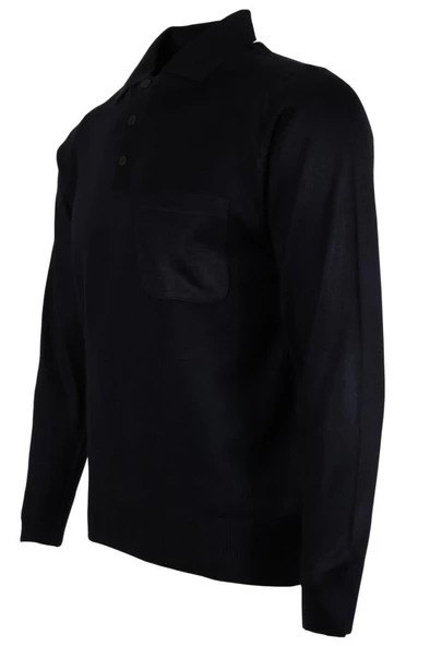 Erkek Lacivert Kazak Polo Yaka Yünlü Klasik Normal Kesim RAR00647 - 3