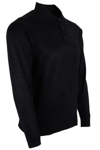 Erkek Lacivert Kazak Polo Yaka Yünlü Klasik Normal Kesim RAR00647 - 2