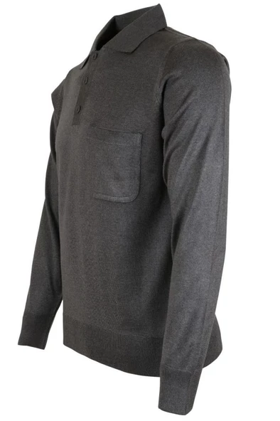 Erkek Gri Kazak Polo Yaka Yünlü Klasik Normal Kesim RAR00649 - 3