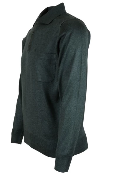 Erkek Yeşil Kazak Polo Yaka Yünlü Klasik Normal Kesim RAR00651 - 3