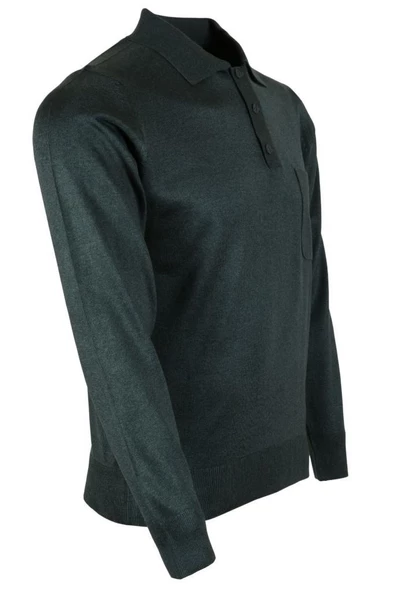 Erkek Yeşil Kazak Polo Yaka Yünlü Klasik Normal Kesim RAR00651 - 2