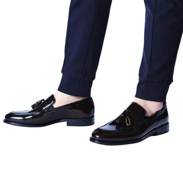 Erkek Hakiki Deri Bordo Açma Damatlık Ayakkabı - 5