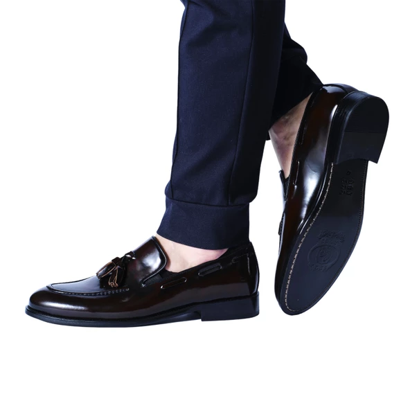 Erkek Hakiki Deri Bordo Açma Damatlık Ayakkabı - 8