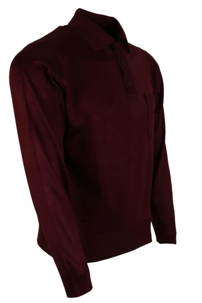 Erkek Bordo Kazak Polo Yaka Yünlü Klasik Normal Kesim RAR00653 - 2